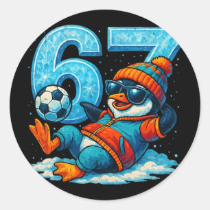 67 Pinguin Fußball Lustiges Winter Meme Geschenk Runder Aufkleber