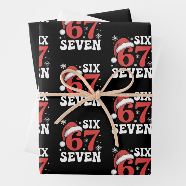 67 Santa Hat Christmas Six Seven Funny Sayings Geschenkpapier Set (Beispiel)