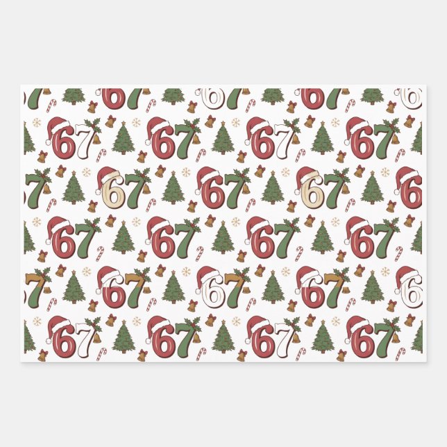 67 Santa Hat Christmas Six Seven Funny Sayings Geschenkpapier Set (Vorderseite)