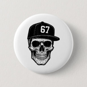 67 Schädel Halloween Brainrot Meme Six Seven Kids Button