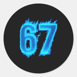 67 Six Seven Blaue Flamme Bunt Cool Lustig 6 7 Mic Runder Aufkleber