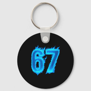 67 Six Seven Blaue Flamme Bunt Cool Lustig 6 7 Mic Schlüsselanhänger