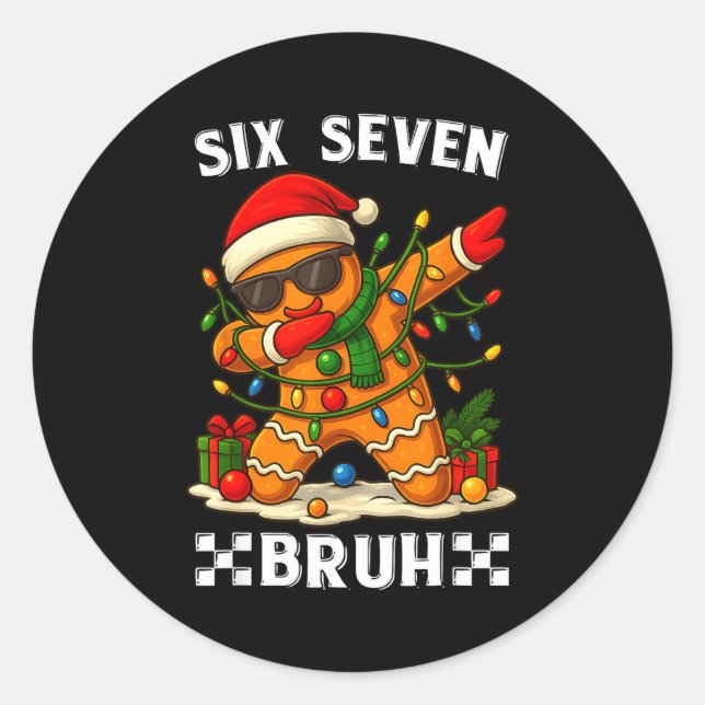 67 Six Seven Bruh Funny Christmas Dabbing Gingerbr Runder Aufkleber (Vorderseite)