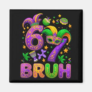 67 Six Seven Bruh Mardi Gras Narrenhut Perlen Fleu Magnet