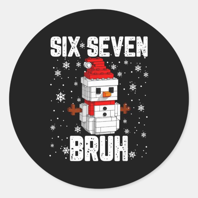 67 Six Seven Bruh Snowman Building Blocks Christma Runder Aufkleber (Vorderseite)