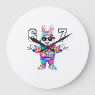 67 Six Seven Bunny Tie Dye Ostertag 67 Meme Männer Große Wanduhr