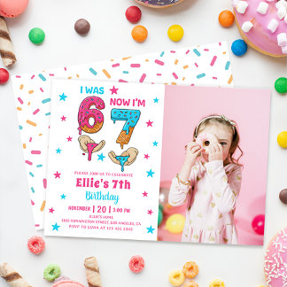 67 Six Seven Mädchen Geburtstag Foto Einladung