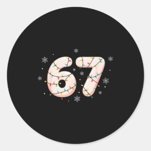 67 Six Seven Meme Gen Alpha Slang Weihnachtsbeleuc Runder Aufkleber