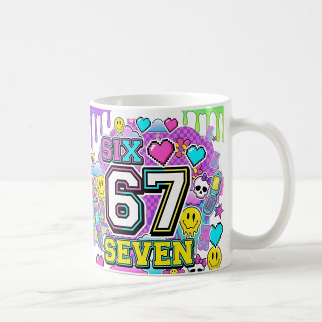 67 Six Seven Retro Y2K Aesthetic mug Kaffeetasse (Rechts)