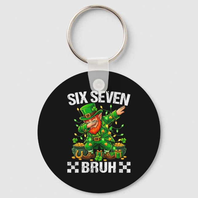 67 St Patricks Funny Six Seven Meme Leprechaun Boy Schlüsselanhänger (Vorderseite)