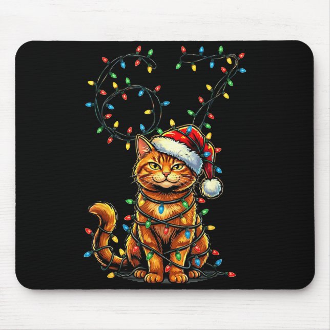 67 Tabby Orange Cat Christmas Santa Hat Six Seven  Mousepad (Vorne)