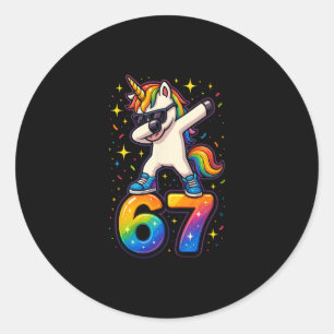 67 Unicorn Dabbing Six Seven Meme Funny Runder Aufkleber