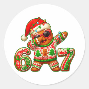 67 Weihnachten 6 7 Meme Lebkuchenmann Xmas Pyjama Runder Aufkleber