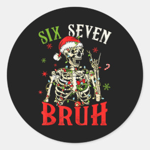 67 Weihnachten Lustig Six Seven Bruh Meme Skelett Runder Aufkleber