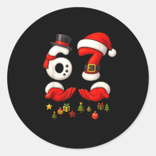 67 Weihnachts-Meme Lustig 6 7 Hände Gen Alpha Slan Runder Aufkleber