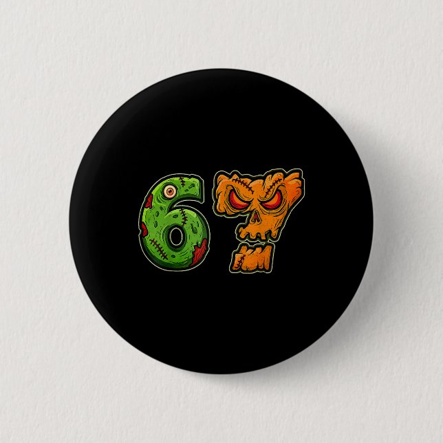 67 Zombie-Kürbis-Sechs-Sieben-Halloween-Meme-Kostü Button (Vorderseite)