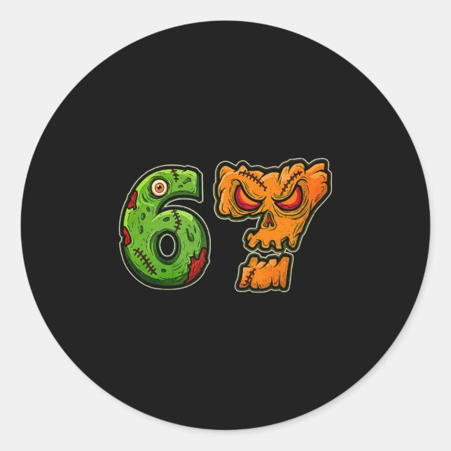 67 Zombie Pumpkin Six Sieben Halloween Mem Kostüm Runder Aufkleber (Vorderseite)