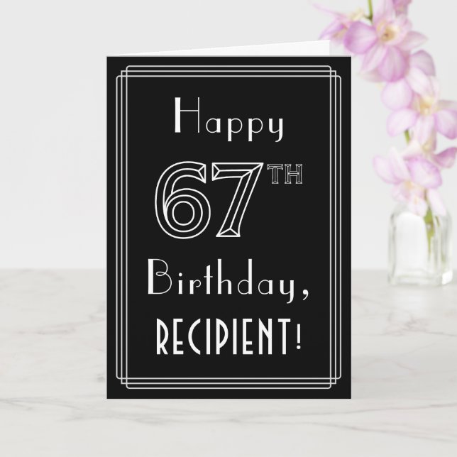 67th Birthday: Art Deco Style # 67 & Custom Name Karte (Orchidee)