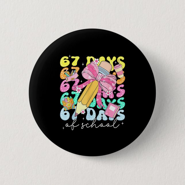 67th Day Of School 67 Days Pencil Coquette Bow Mem Button (Vorderseite)