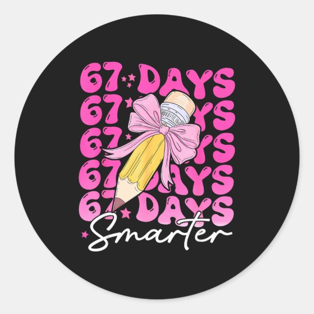 67th Day Of School 67 Days Smarter Coquette Bow Si Runder Aufkleber (Vorderseite)