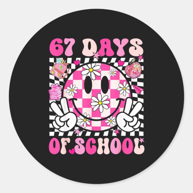 67th Day Of School 67 Days Smarter Teacher Girl Wo Runder Aufkleber (Vorderseite)