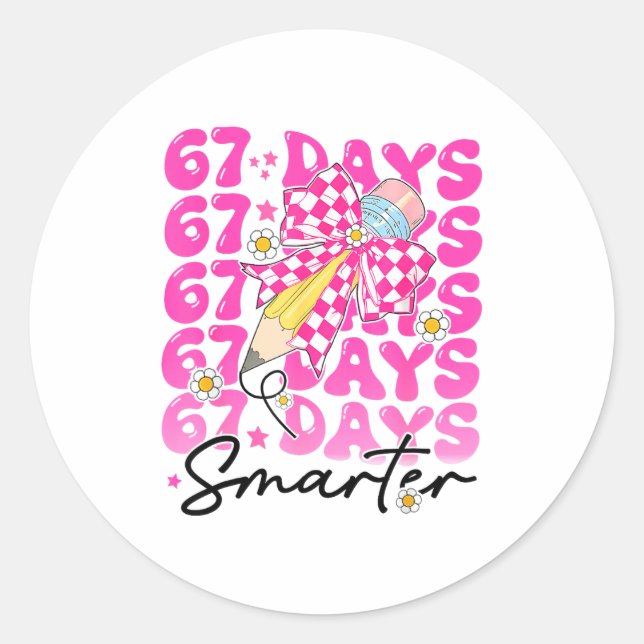 67th Day Of School 67 Days Smarter Teacher Student Runder Aufkleber (Vorderseite)