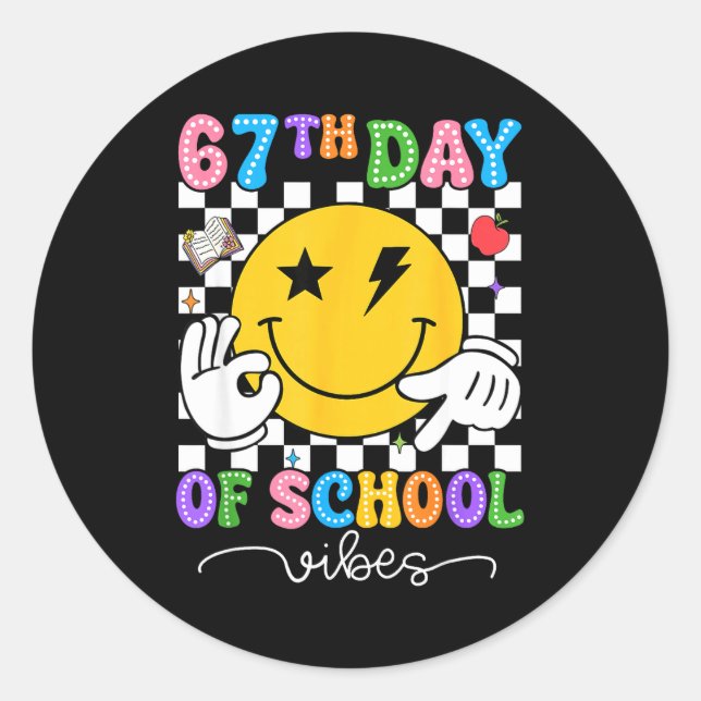 67th Day Of School Vibes Cute Smile Face 67 Days O Runder Aufkleber (Vorderseite)