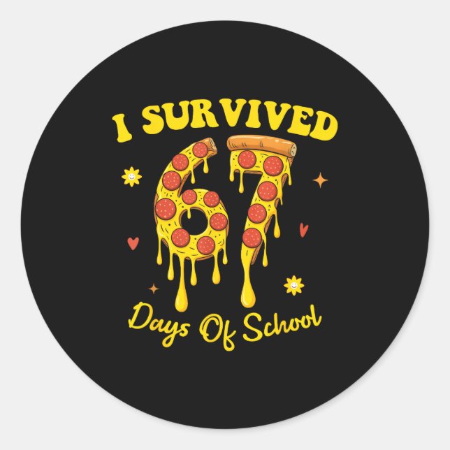 67th Day Of School Zza Slice 67 Days Of School Boy Runder Aufkleber (Vorderseite)