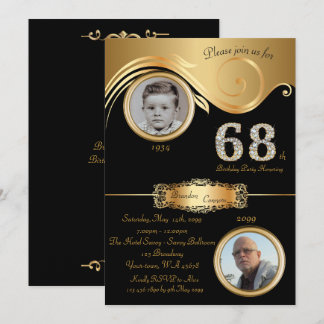 68., Birthday Man 68., eleganter Deko, schwarzes G Einladung