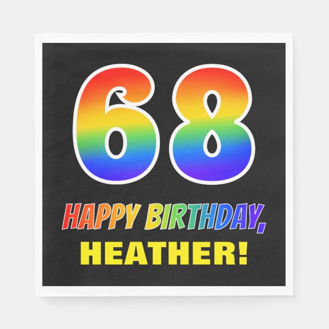 68. Geburtstag: Bold, Fun, Simple, Rainbow 68 Serviette (Vorderseite)