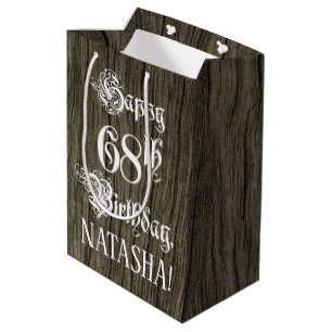 68. Geburtstag: Extravagant, Imitate Holzaussehen  Mittlere Geschenktüte