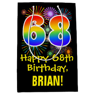 68. Geburtstag: Fun Fireworks Pattern + Rainbow 68 Mittlere Geschenktüte