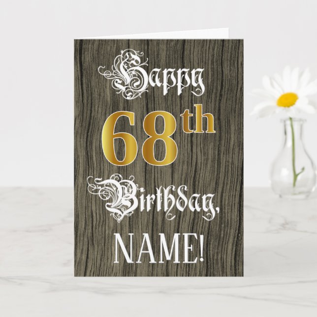 68. Geburtstag: Imitats Gold Look + Imitats Holzmu Karte (Kleine Pflanze)