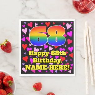 68. Geburtstag: Loving Hearts Pattern, Regenbogen  Serviette