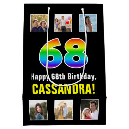 68. Geburtstag: Regenbogen "68", benutzerdefiniert Mittlere Geschenktüte