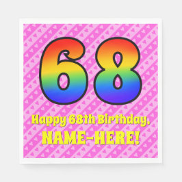 68. Geburtstag: Rosa Streifen & Herz, Regenbogen # Serviette