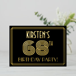 68. Geburtstagsparty — Art Deco Style "68" + Name Folieneinladung