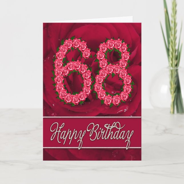 68e anniversaire carte avec roses et feuilles (Devant)