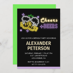 68e anniversaire Invitation Cheers Beer Men Neon G