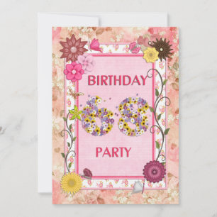68e anniversaire invitation fête avec cadre fleuri