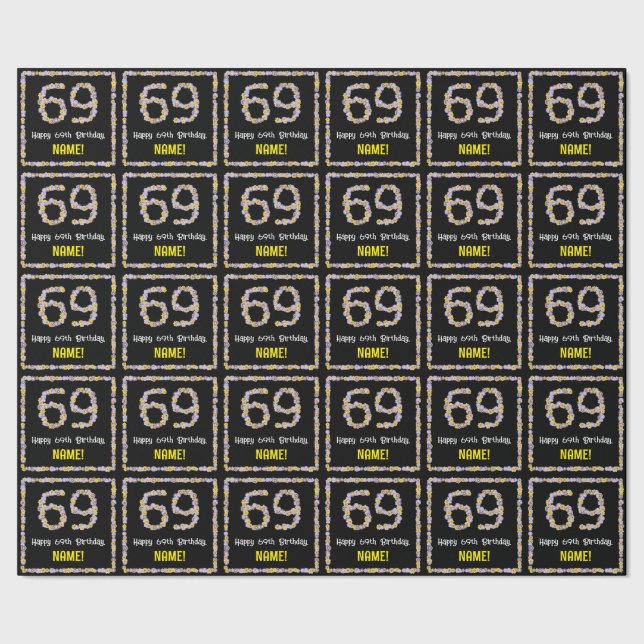 69. Geburtstag: Blumennummer, Individuelle Name, B Geschenkpapier (Saum)