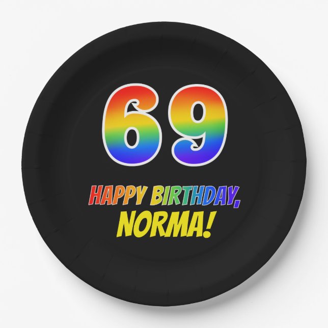 69. Geburtstag: Bold, Fun, Simple, Rainbow 69 Pappteller (Vorderseite)