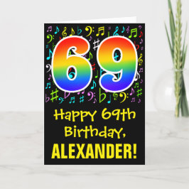 69. Geburtstag: Farbige Musiksymbole + Regenbogen  Karte
