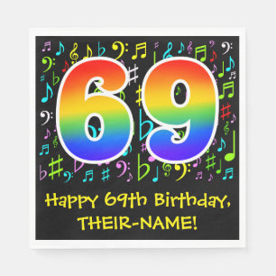 69. Geburtstag - Farbige Musiksymbole, Regenbogen  Serviette