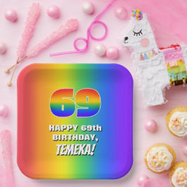 69. Geburtstag: Farbiges, lustiges Regenbogenmuste Pappteller