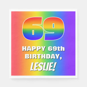69. Geburtstag: Farbiges, lustiges Regenbogenmuste Serviette