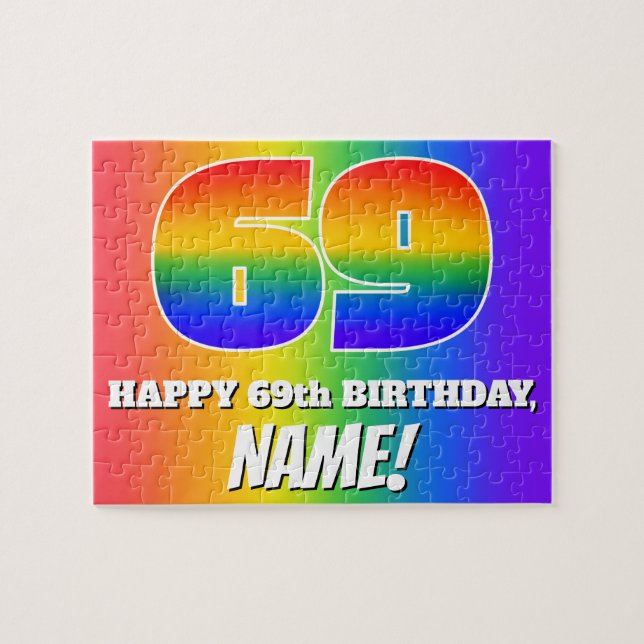 69. Geburtstag — mehrfarbiges Regenbogenmuster "69 (Horizontal)