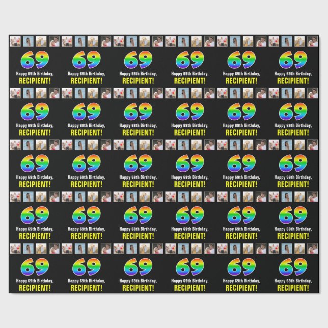 69. Geburtstag: Regenbogen "69"; benutzerdefiniert Geschenkpapier (Saum)