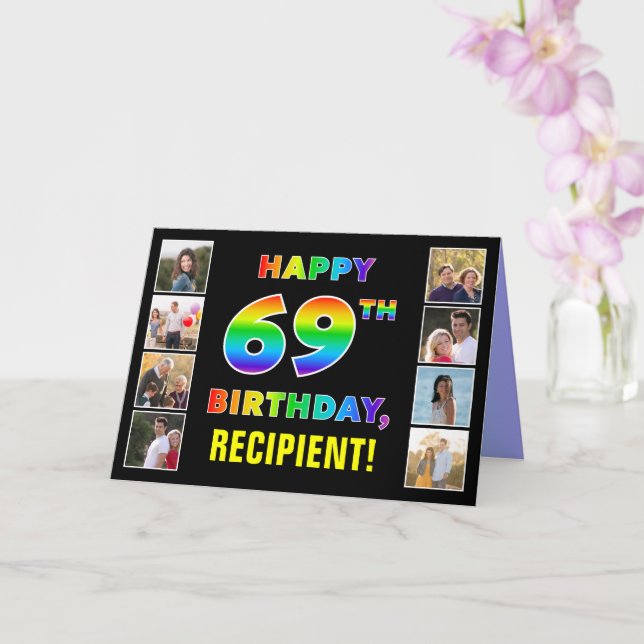 69. Geburtstag: Regenbogentext, benutzerdefinierte Karte (Orchidee)