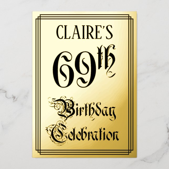 69. Geburtstagsparty — Elegantes Script + Individu Folieneinladung (Vorderseite)